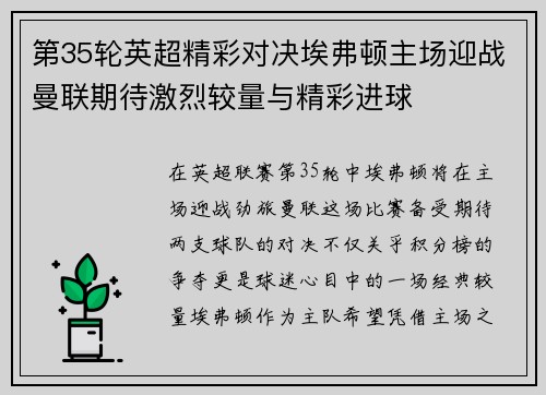 第35轮英超精彩对决埃弗顿主场迎战曼联期待激烈较量与精彩进球